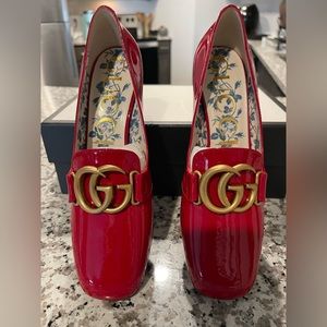 Red Gucci Marmont Patent leather shoes
